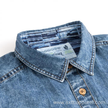 Fashion Men's Short Sleeve Indigo Denim Print Shirt